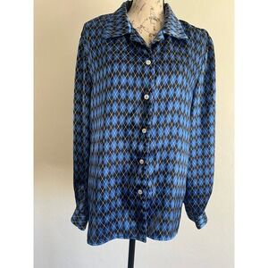 Norton McNaughton Blue and black silky‎ argyle dress shirt